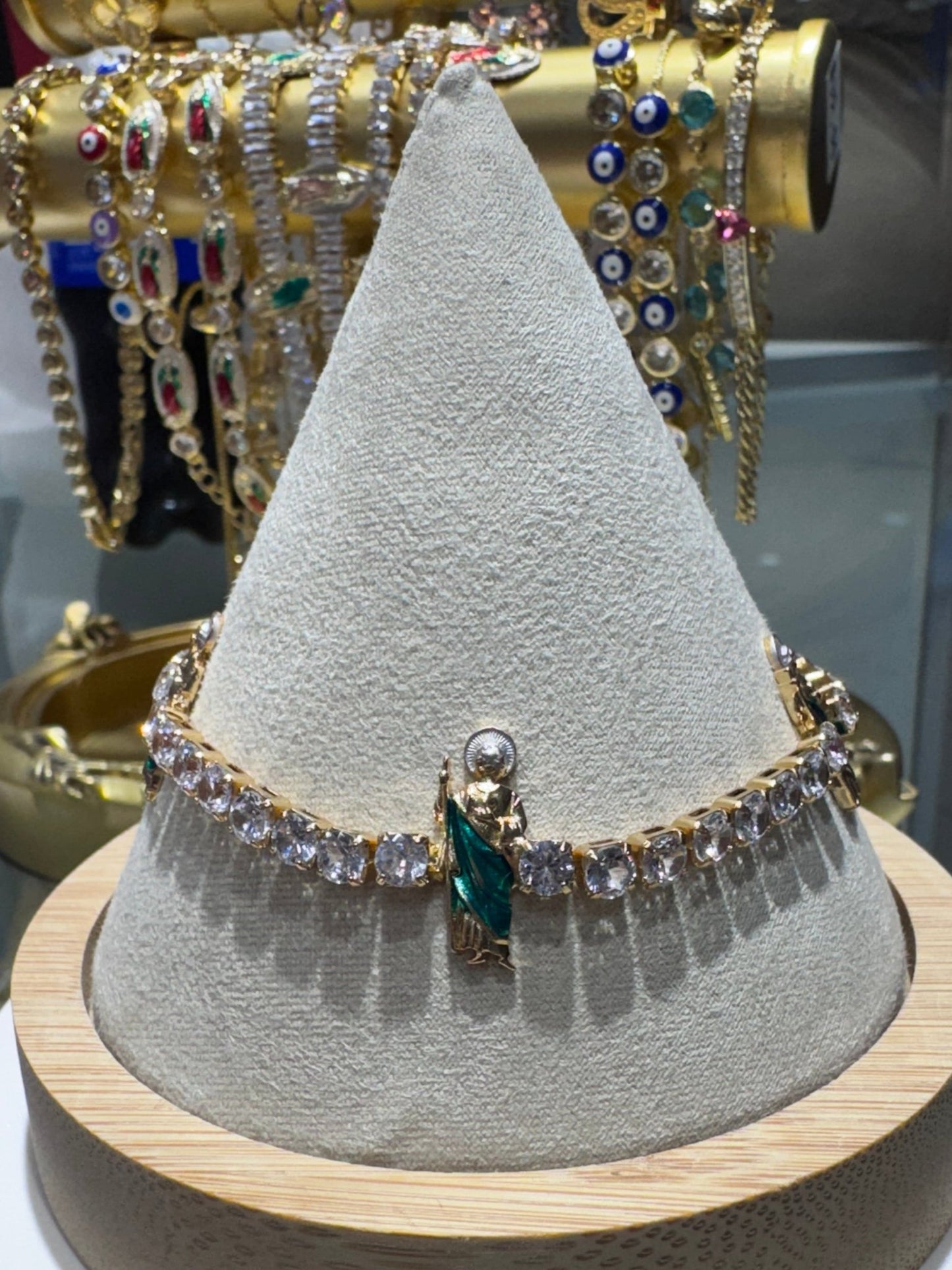 San Judas Crystal Tennis Bracelet 18K Gold Plated Bracelet - Blaire Shops