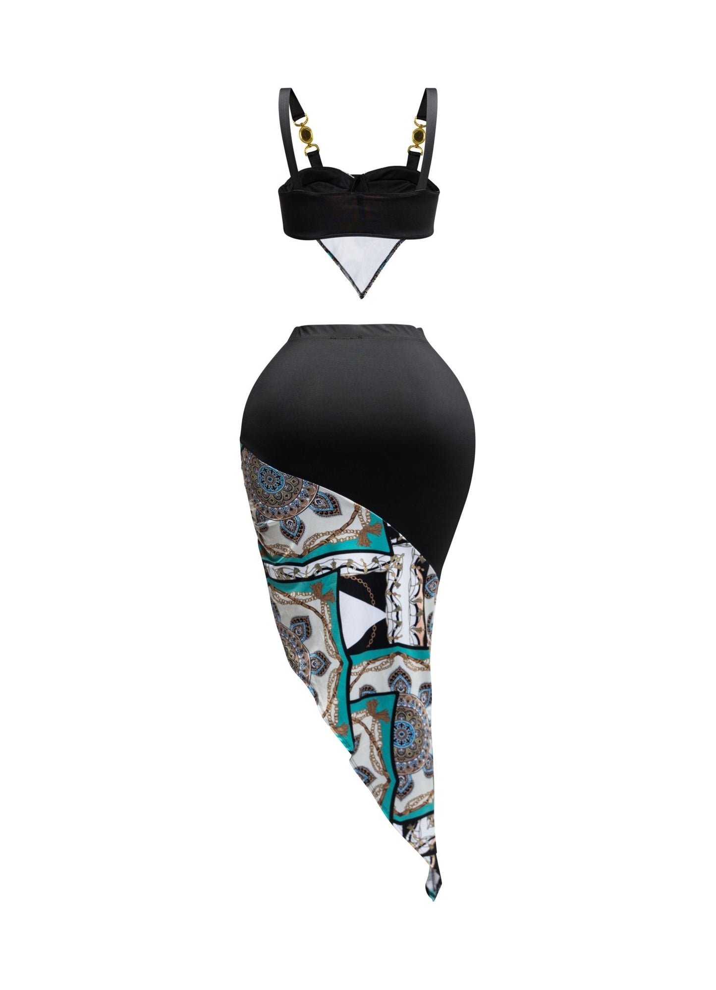 Santorini Contrast Fabric Top And Asymmetrical Skirt - Blaire Shops