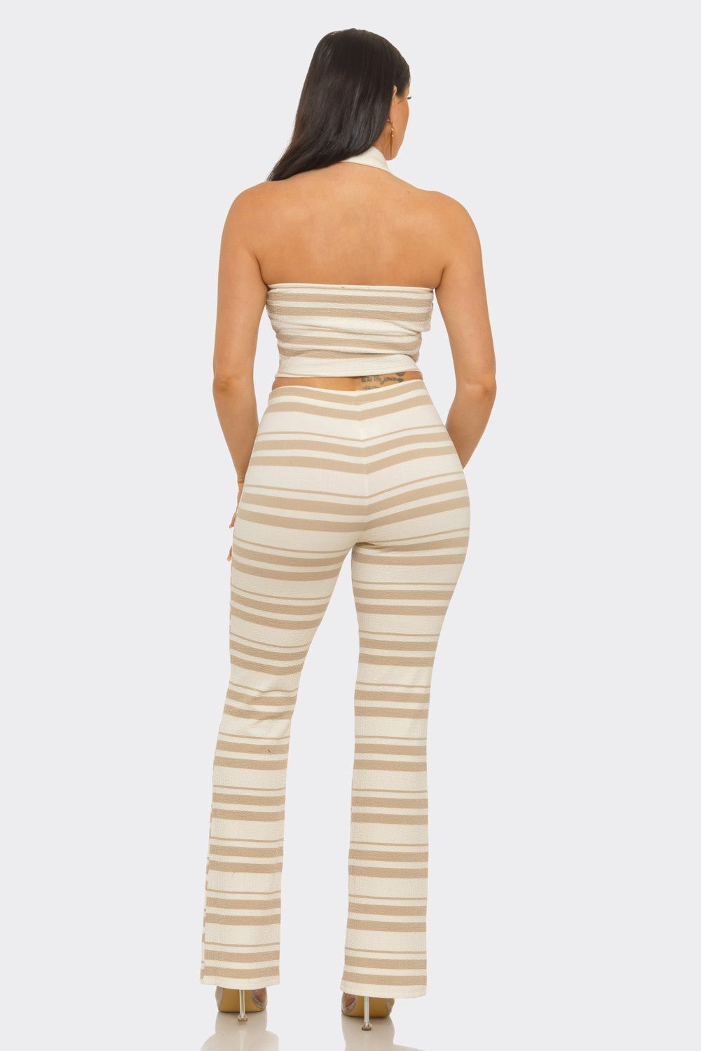 Santorini Stripe Halter Crop Top & Flare Pants Set - Blaire Shops