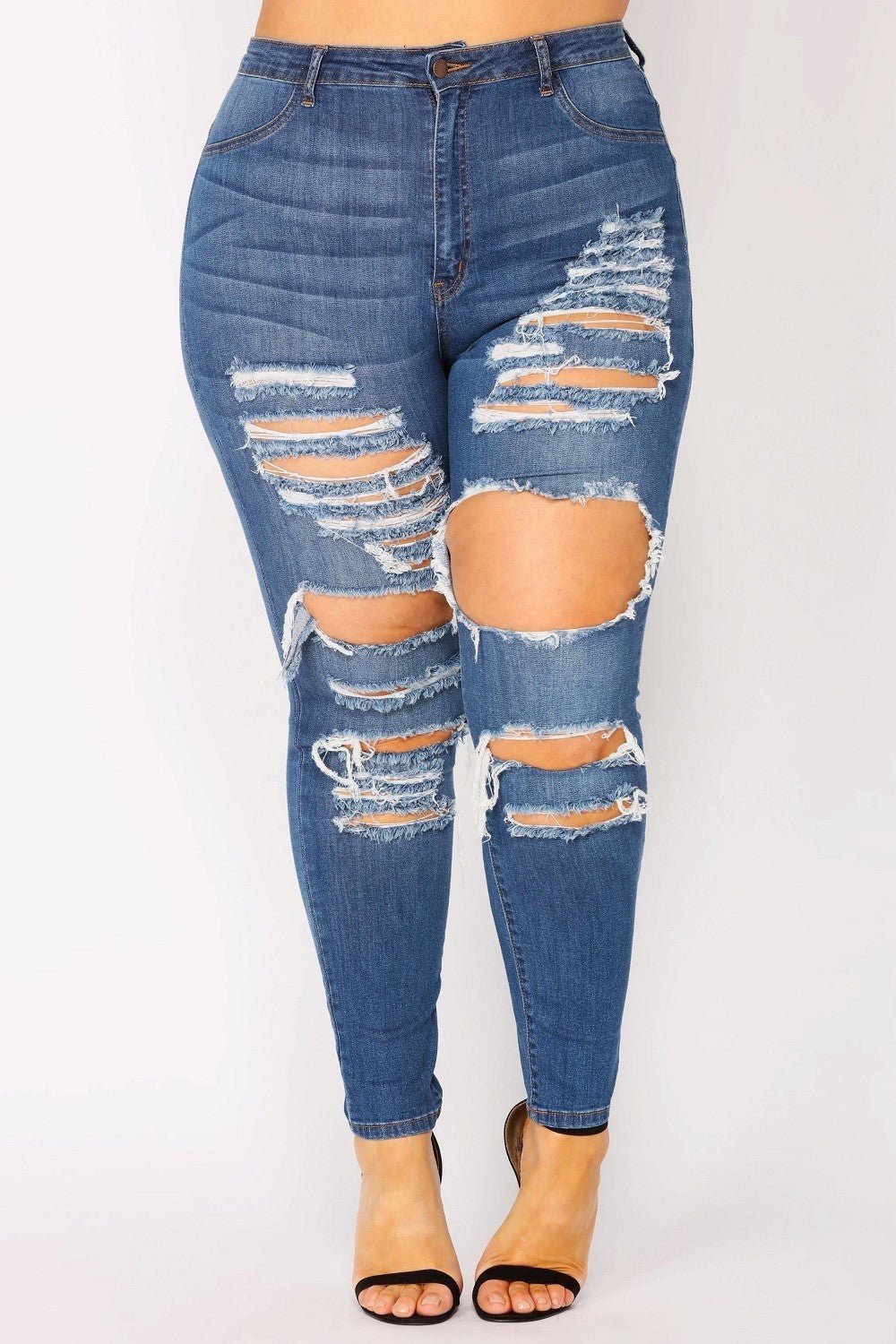 Sasha Plus Size - high Rise Medium Washed Distressed Jeans - Blaire Shops