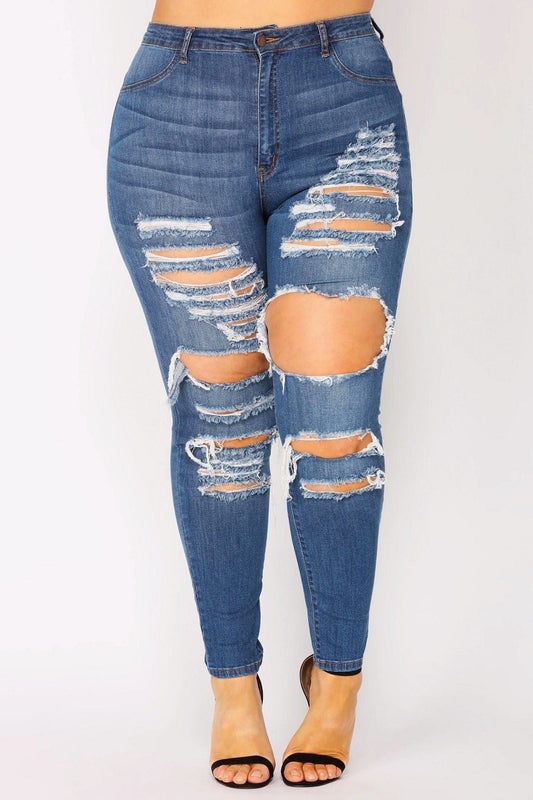 Sasha Plus Size - high Rise Medium Washed Distressed Jeans - Blaire Shops