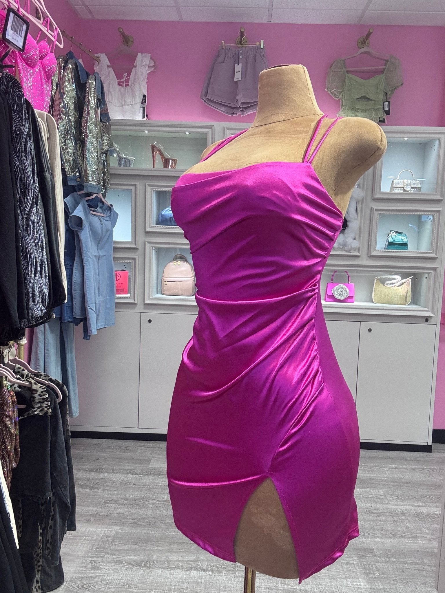 Sasha Satin Cupids Kiss Mini Dress With Tie Back Detail - Blaire Shops