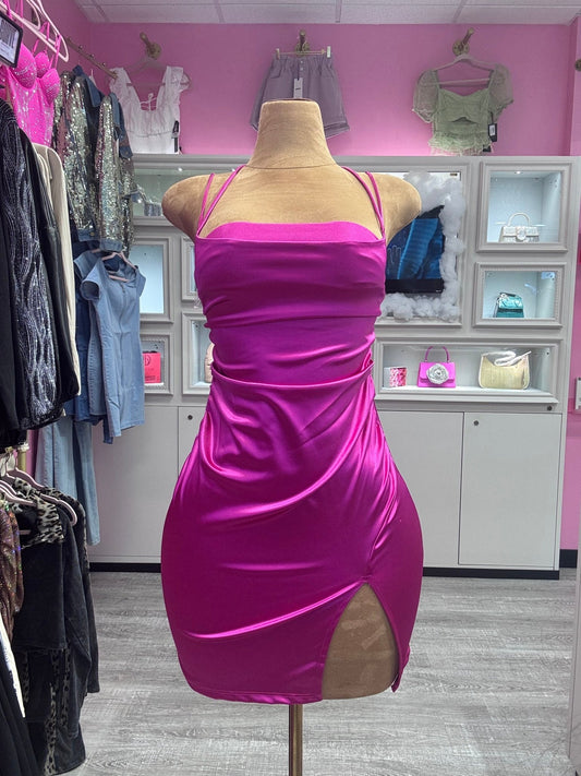 Sasha Satin Cupids Kiss Mini Dress With Tie Back Detail - Blaire Shops