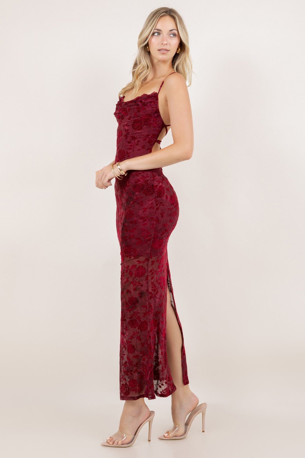 Scarlet Rose Sheer Lace Maxi Dress – Sexy Bodycon Slip Gown - Blaire Shops