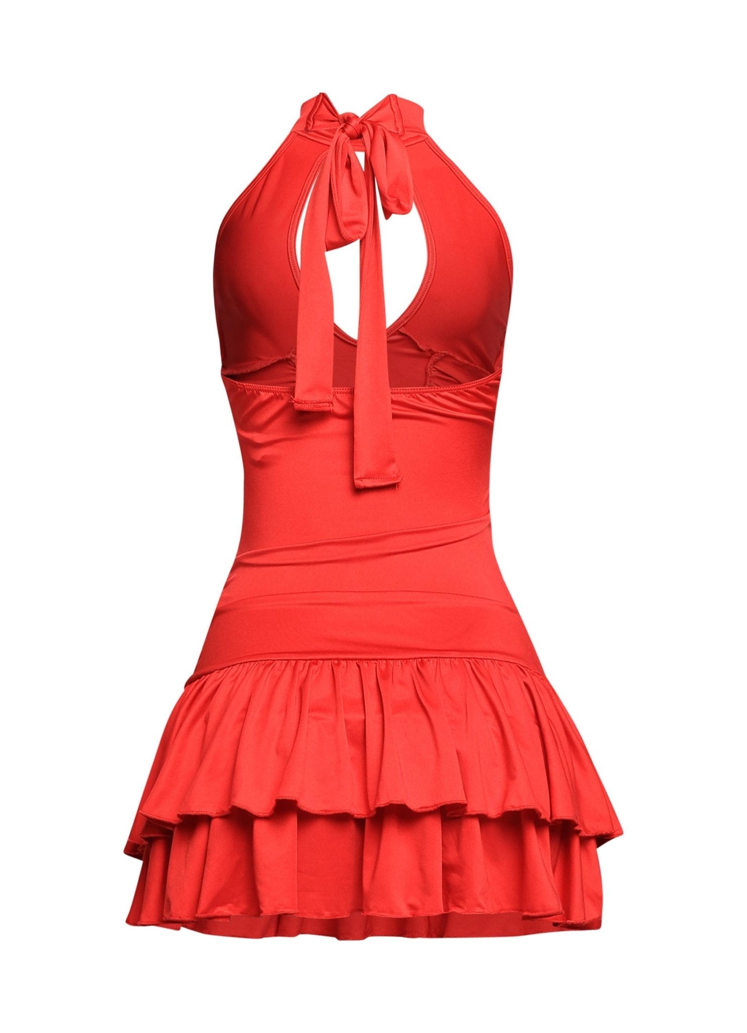 Scarlet Siren Shirred Halter Ruffle Mini Dress - Red DRESS for women Vacation Outfits Birthday Dresses Going Out Looks