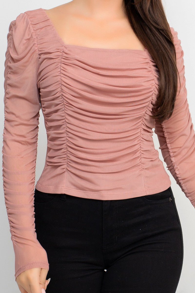 Sculpted Sheer Mauve Square - Neck Top - Blaire Shops