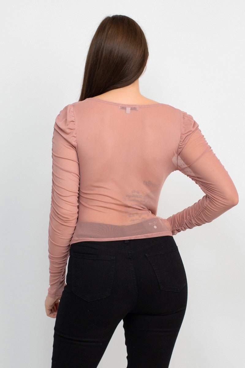 Sculpted Sheer Mauve Square - Neck Top - Blaire Shops