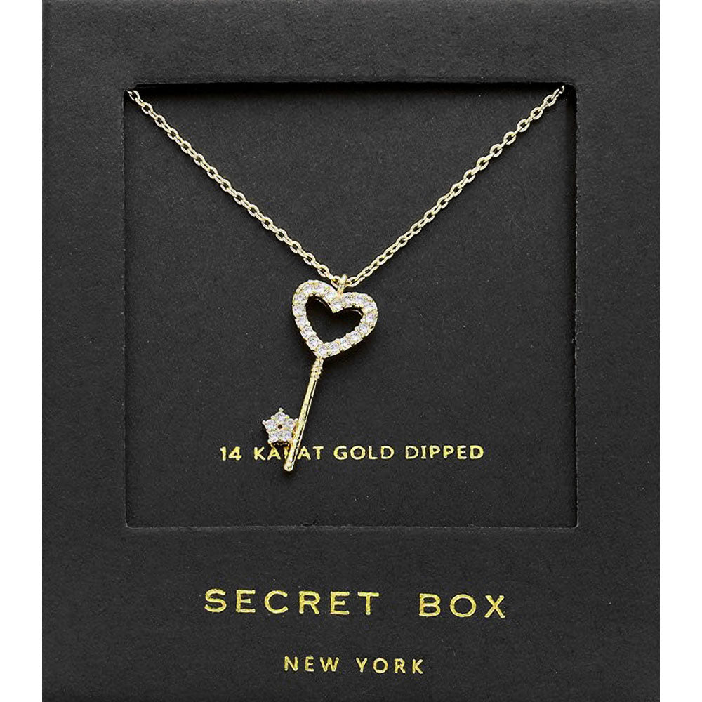 Secret Box™ 14K Gold Dipped Stone Paved Heart Key Pendant Necklace - Blaire Shops