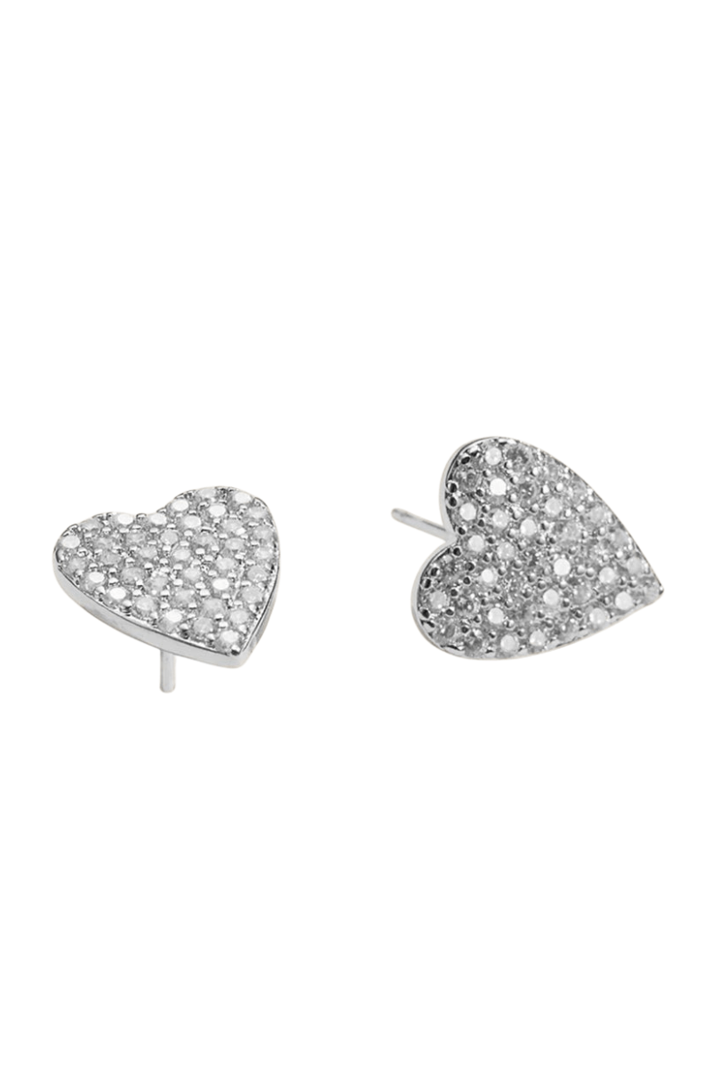 Semi Fine Collection – 18K Gold Dipped CZ Stone Paved Heart Stud Earrings - Blaire Shops