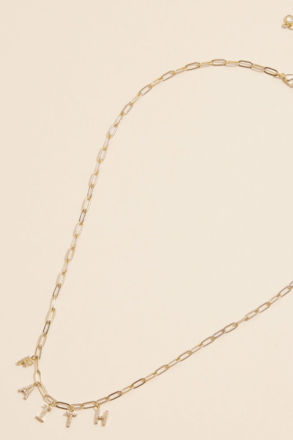 Semi Fine Collection – 18K Gold Dipped FAITH Monogram Charm Paperclip Chain Necklace - Blaire Shops