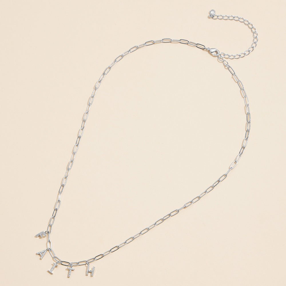 Semi Fine Collection – 18K Gold Dipped FAITH Monogram Charm Paperclip Chain Necklace - Blaire Shops