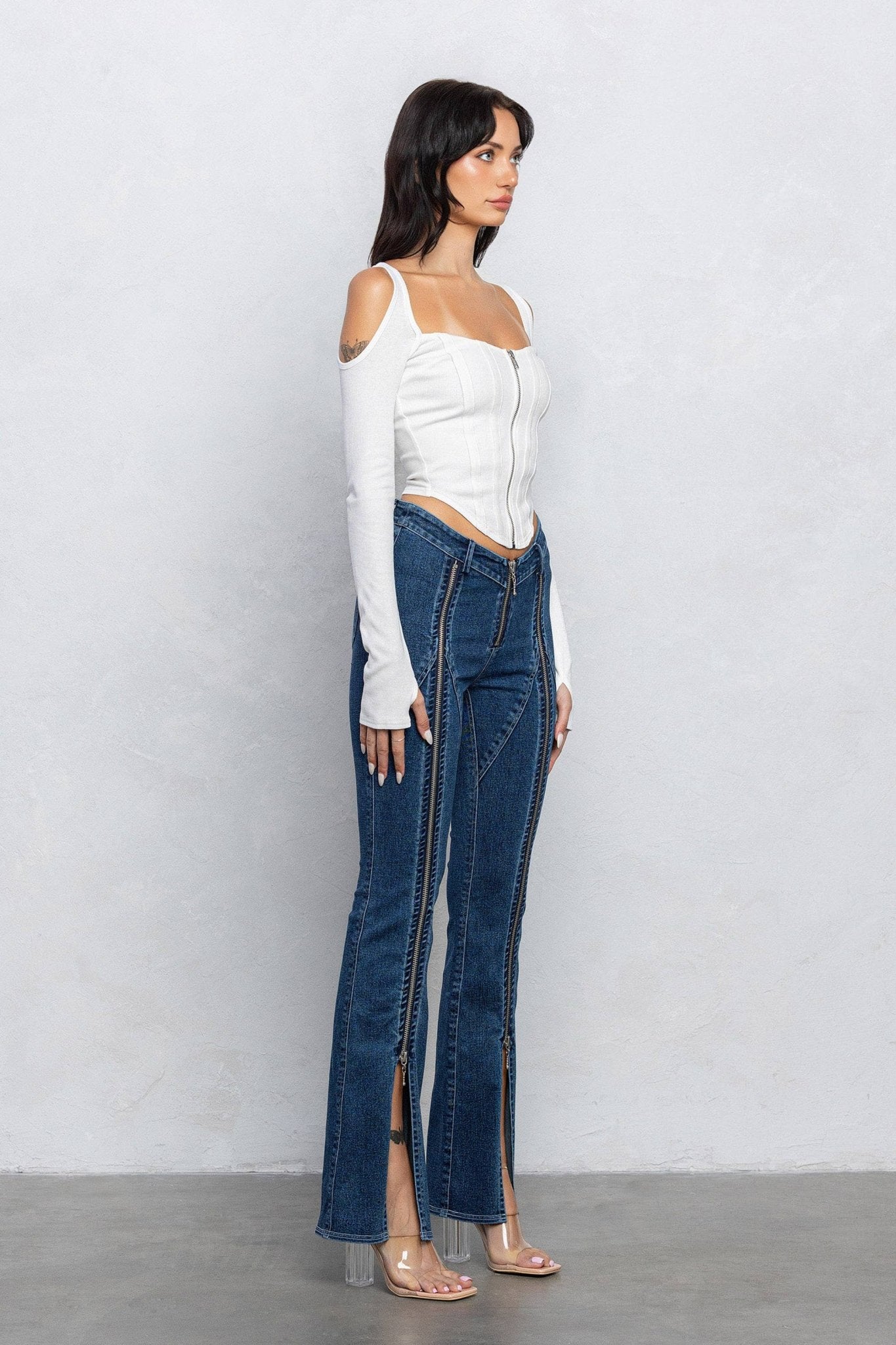 Serenity Ribbed Cut - Out Bustier Top – Square Neck and Thumbhole Sleeves - Blaire Shops