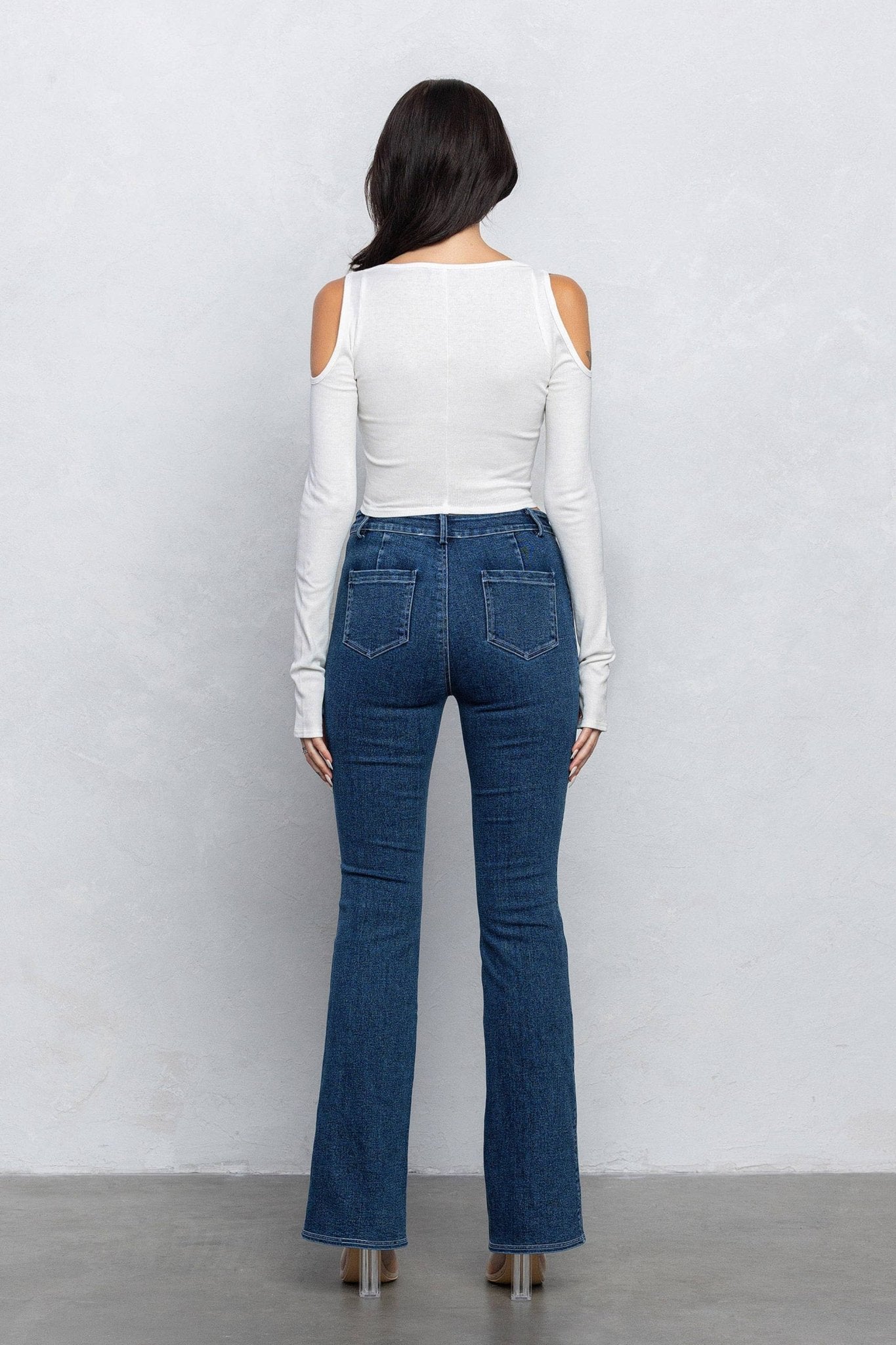 Serenity Ribbed Cut - Out Bustier Top – Square Neck and Thumbhole Sleeves - Blaire Shops