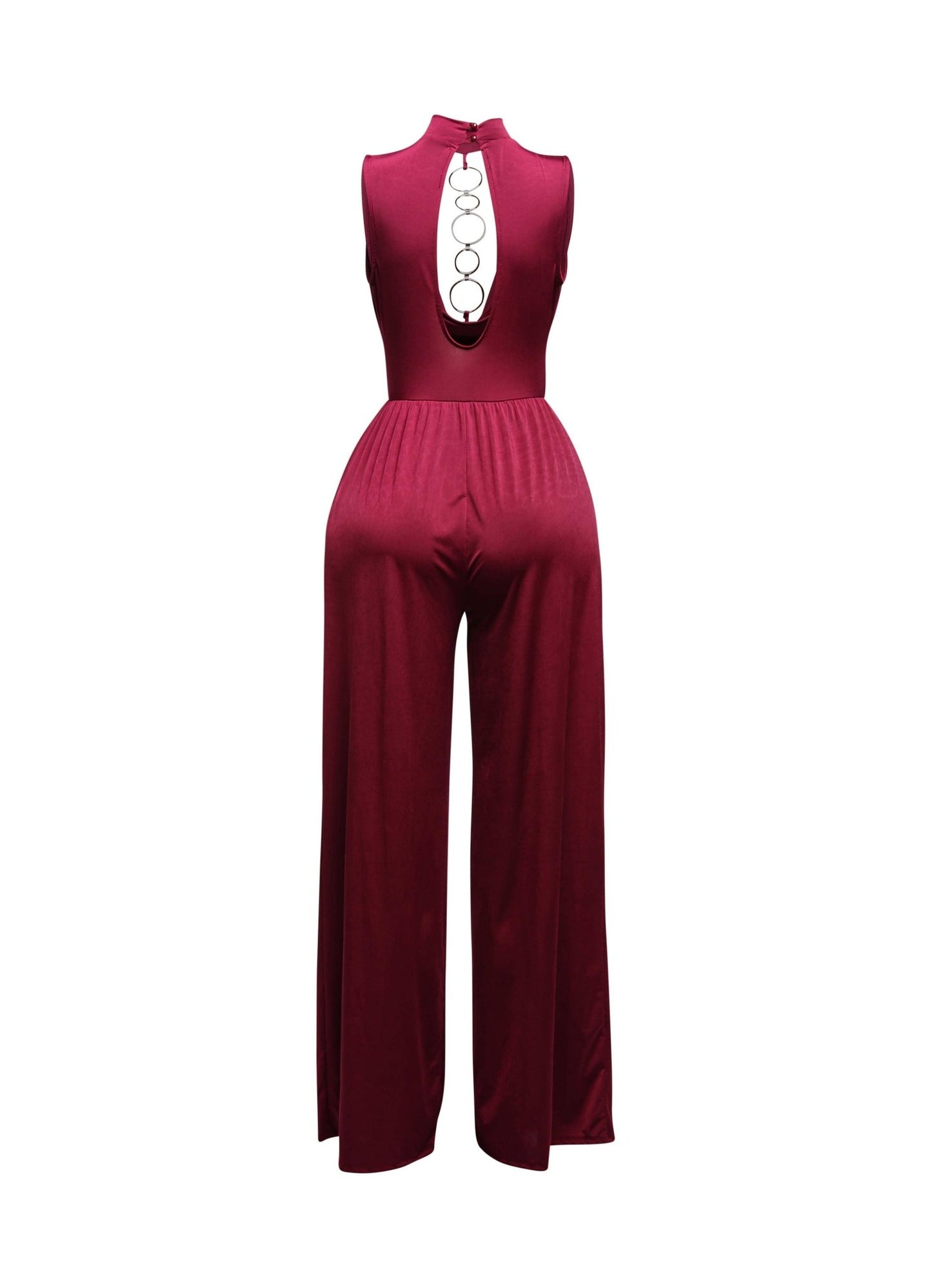Shes The It Girl Mock Neck Cowl Front Wide Leg Jumpsuit With Gold Hoop Detail - Blaire Shops