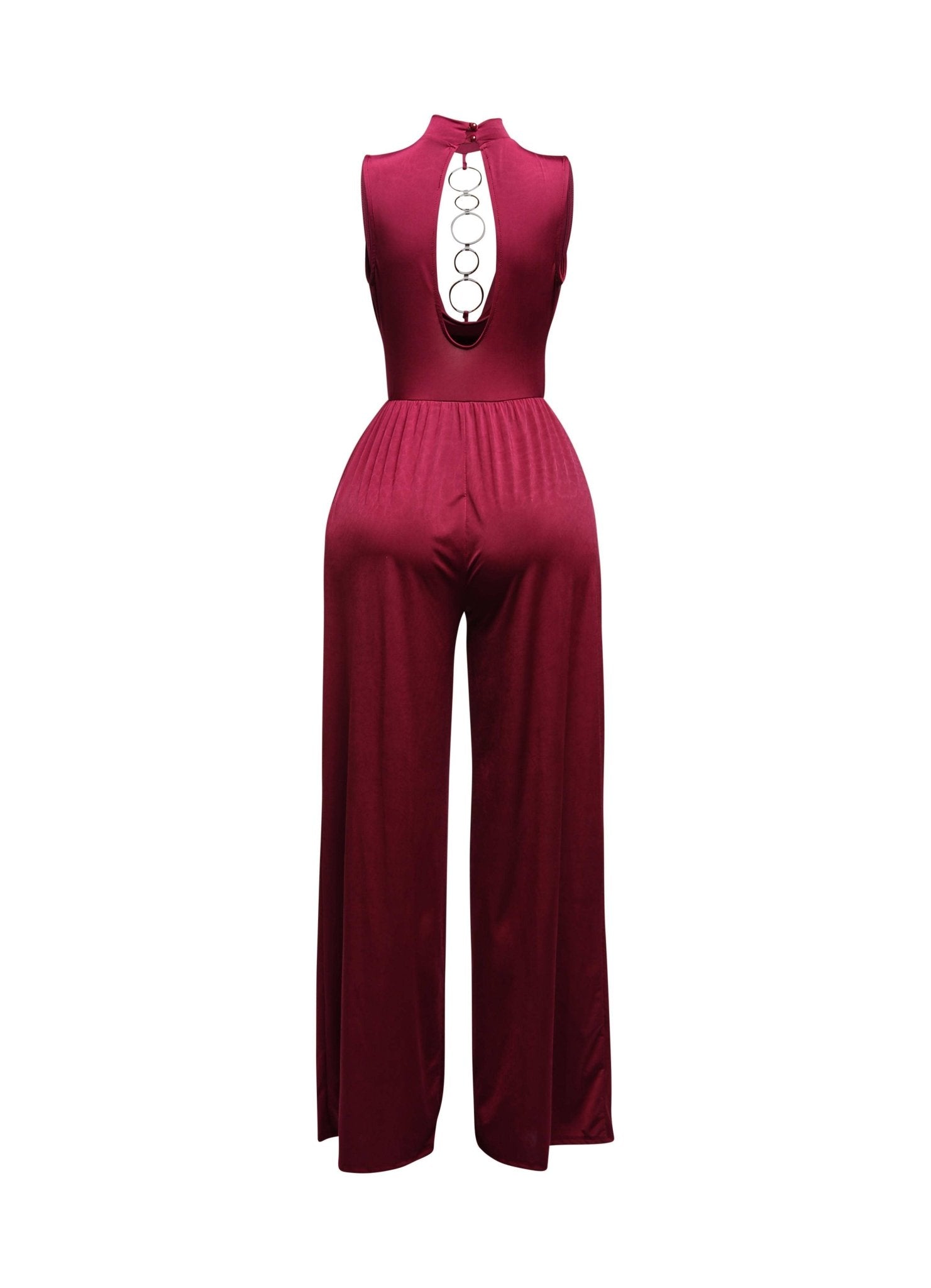 Shes The It Girl Mock Neck Cowl Front Wide Leg Jumpsuit With Gold Hoop Detail - Blaire Shops