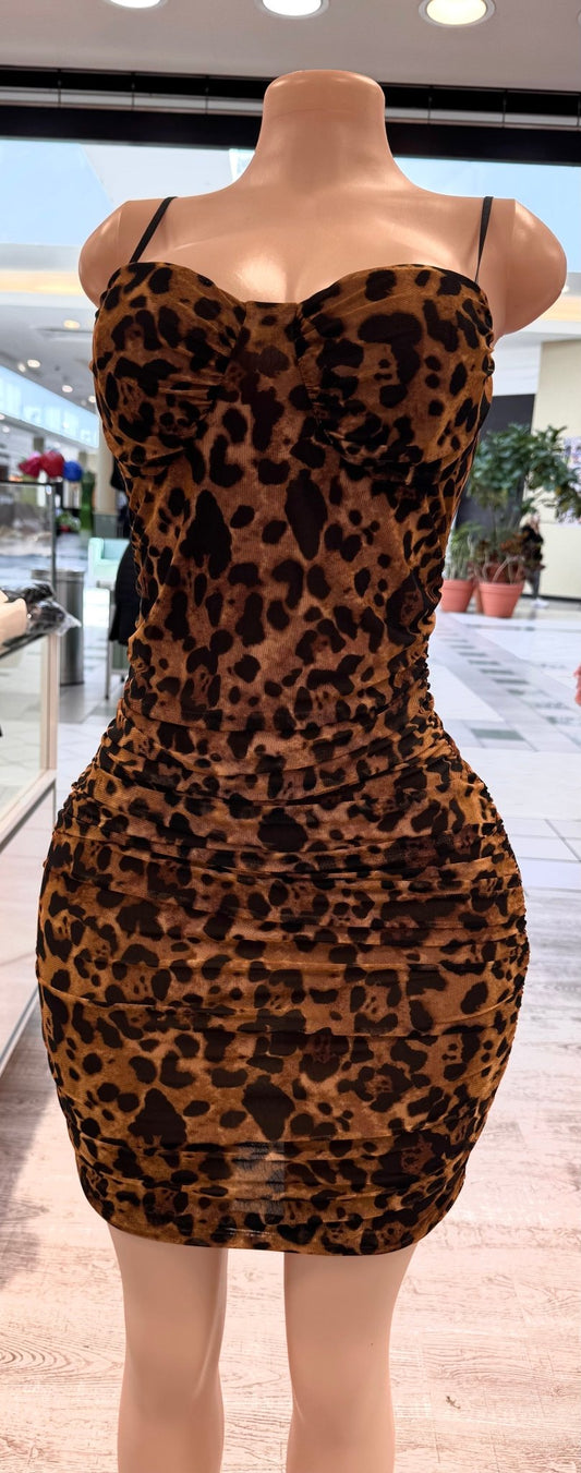 Shiloh Lepoard Print Stretch Ruched Back Dress - Blaire Shops