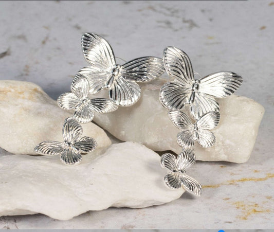 Silver Butterfly Drop 18K Gold Plated Earrings - Blaire Shops