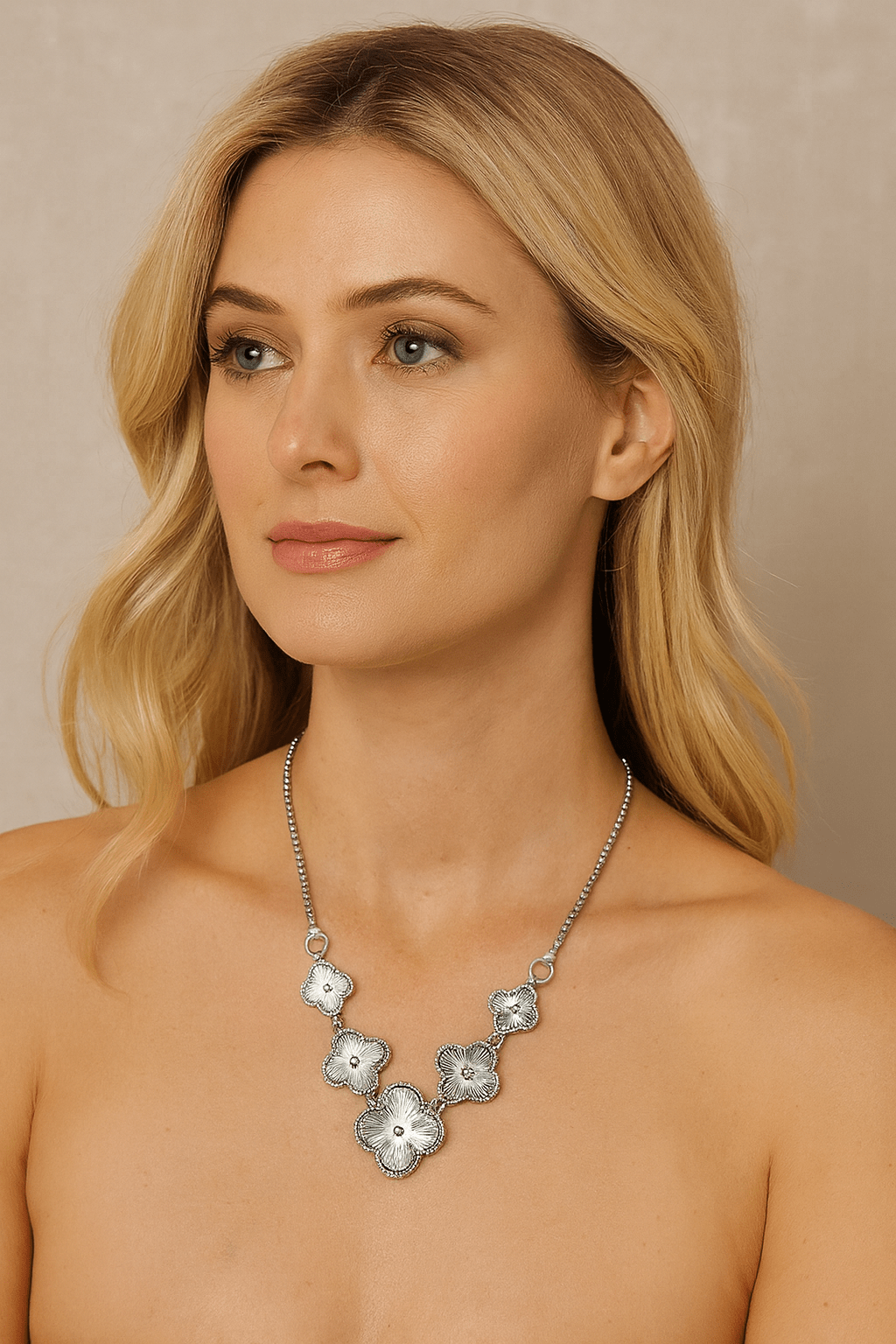 Silver Clover Inspired 18K Gold Plated Necklace - Silver for women Vacation Outfits Birthday Dresses Going Out Looks