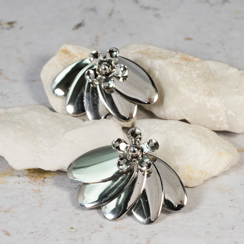 Silver Floral Stud 18K Gold Plated Earrings - Blaire Shops