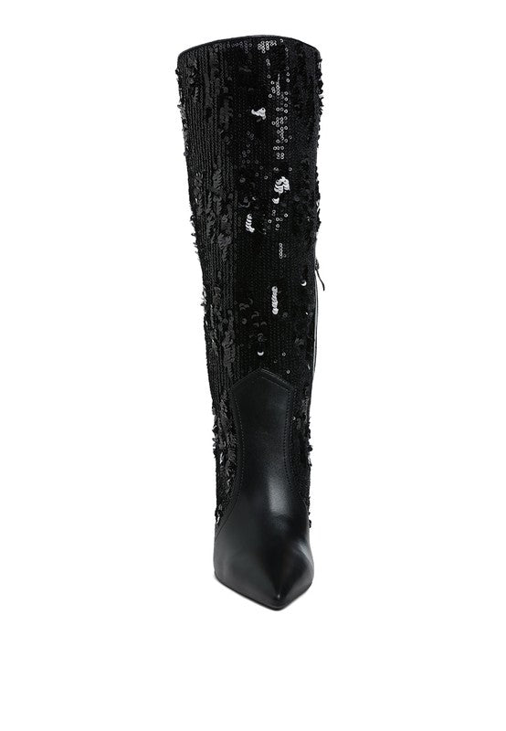 Sitarah Sequin Embellished Stiletto Long Boots - Blaire Shops