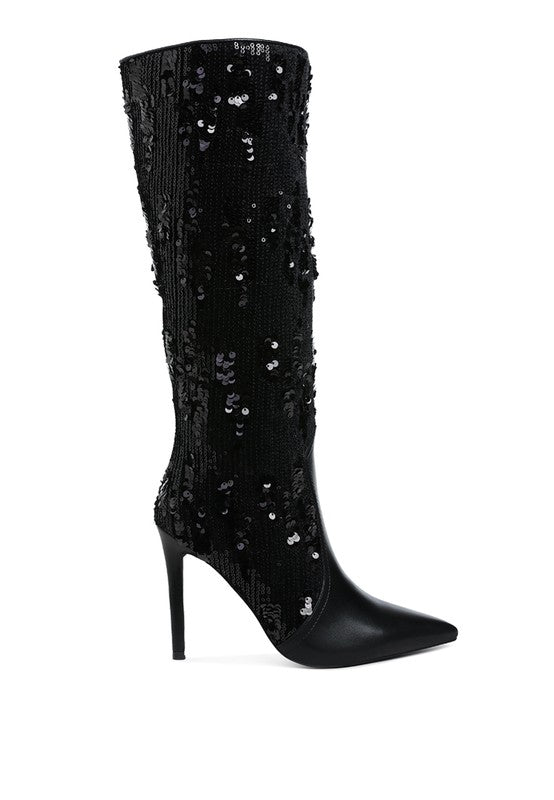 Sitarah Sequin Embellished Stiletto Long Boots - Blaire Shops