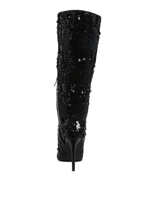 Sitarah Sequin Embellished Stiletto Long Boots - Blaire Shops