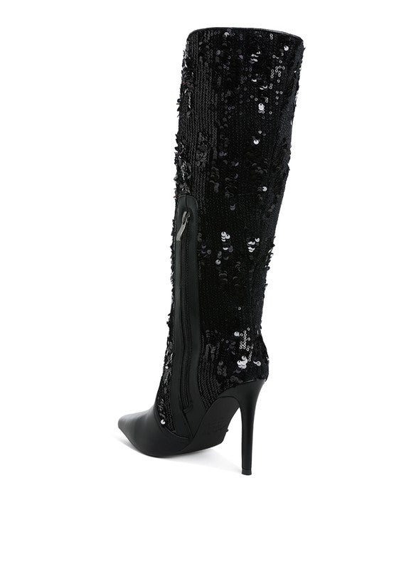 Sitarah Sequin Embellished Stiletto Long Boots - Blaire Shops