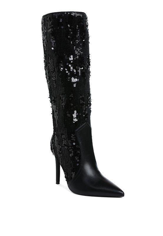 Sitarah Sequin Embellished Stiletto Long Boots - Blaire Shops