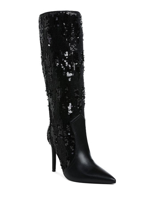 Sitarah Sequin Embellished Stiletto Long Boots - Blaire Shops