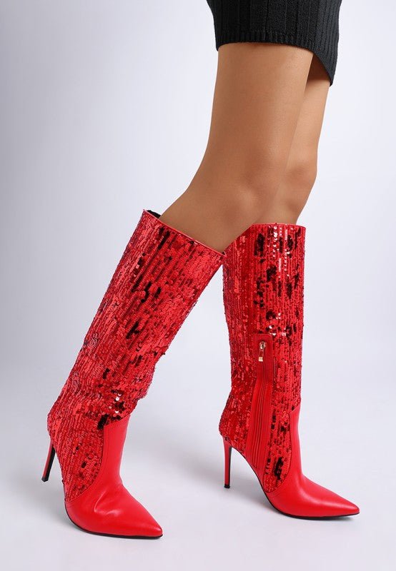 Sitarah Sequin Embellished Stiletto Long Boots - Blaire Shops