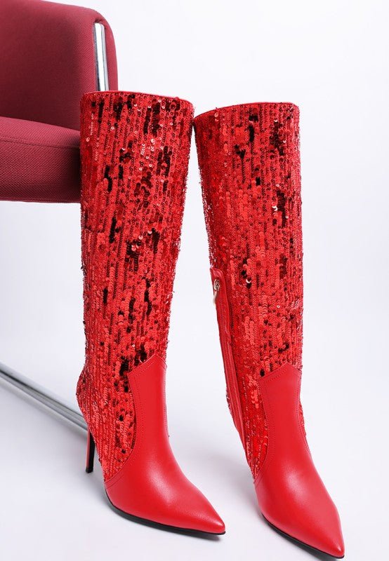 Sitarah Sequin Embellished Stiletto Long Boots - Blaire Shops
