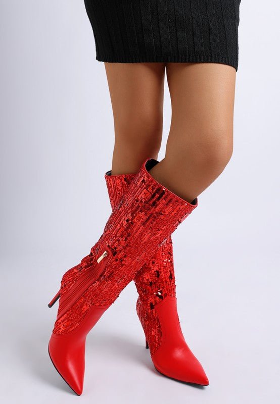 Sitarah Sequin Embellished Stiletto Long Boots - Blaire Shops