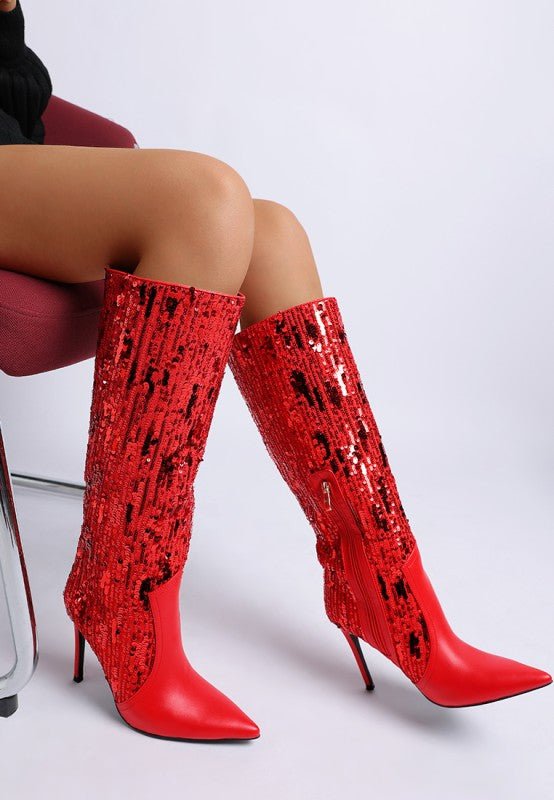 Sitarah Sequin Embellished Stiletto Long Boots - Blaire Shops