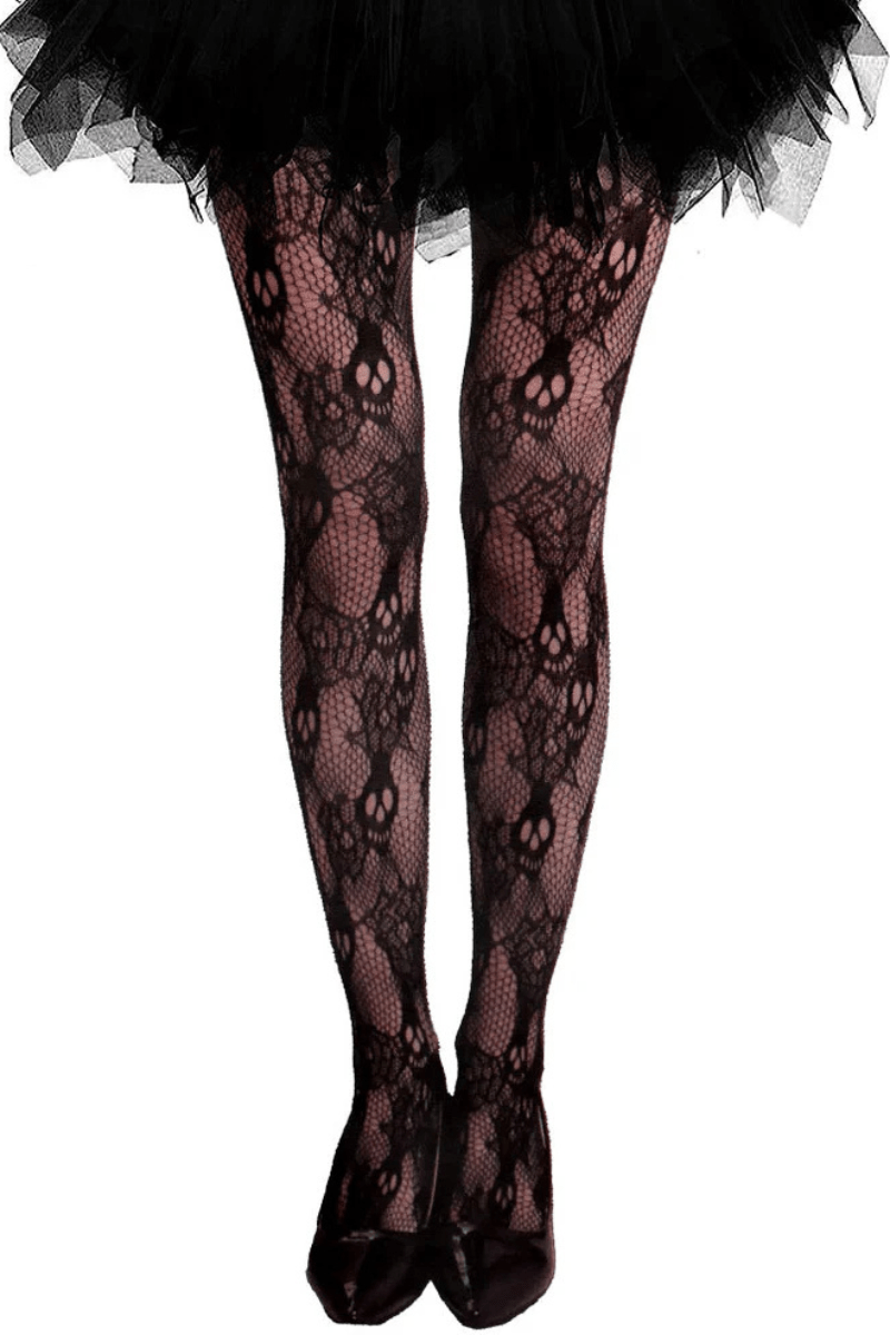 Skull Halloween Costume Fishnet Tights - Black for women Vacation Outfits Birthday Dresses Going Out Looks