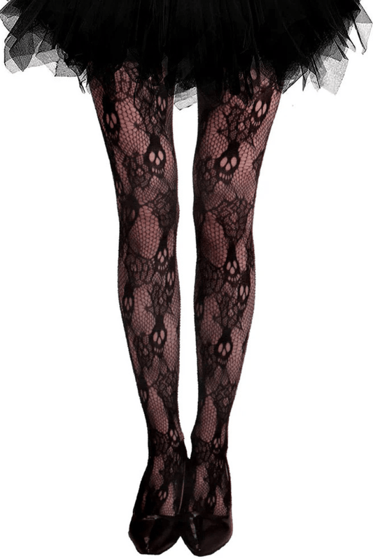 Skull Halloween Costume Fishnet Tights - Black for women Vacation Outfits Birthday Dresses Going Out Looks
