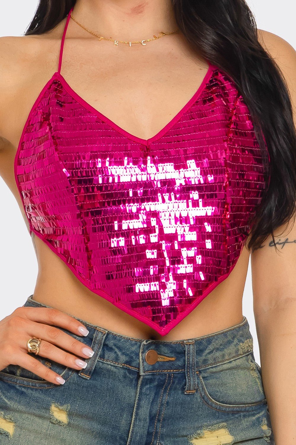 Skylar Sequin Open Back Top - Stylish Halter Neck Design for Stunning Evening Looks - Blaire Shops