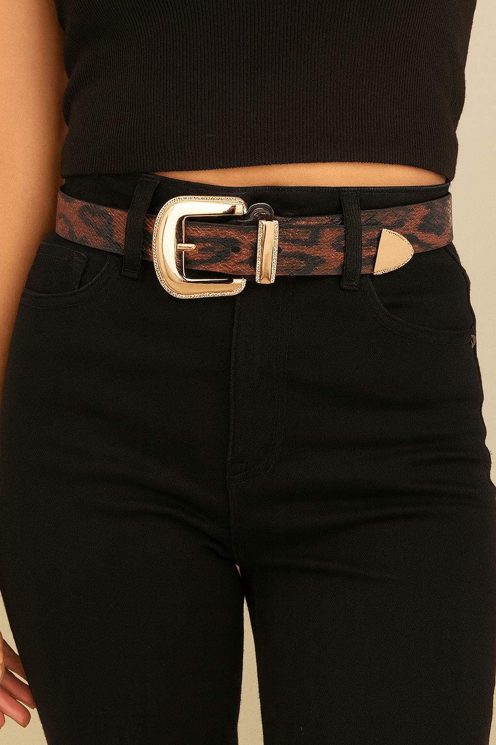 Snake Print Western Double Buckle Belt – Faux Leather Statement Waist Belt - Blaire Shops