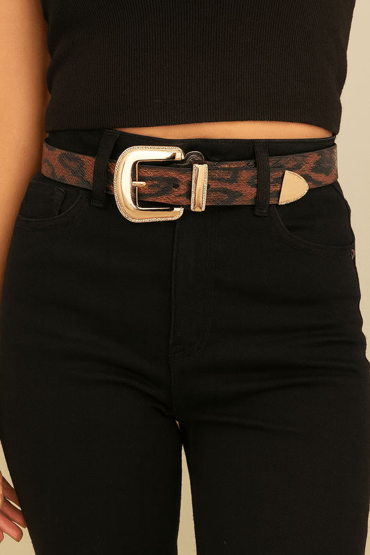 Snake Print Western Double Buckle Belt – Faux Leather Statement Waist Belt - Blaire Shops