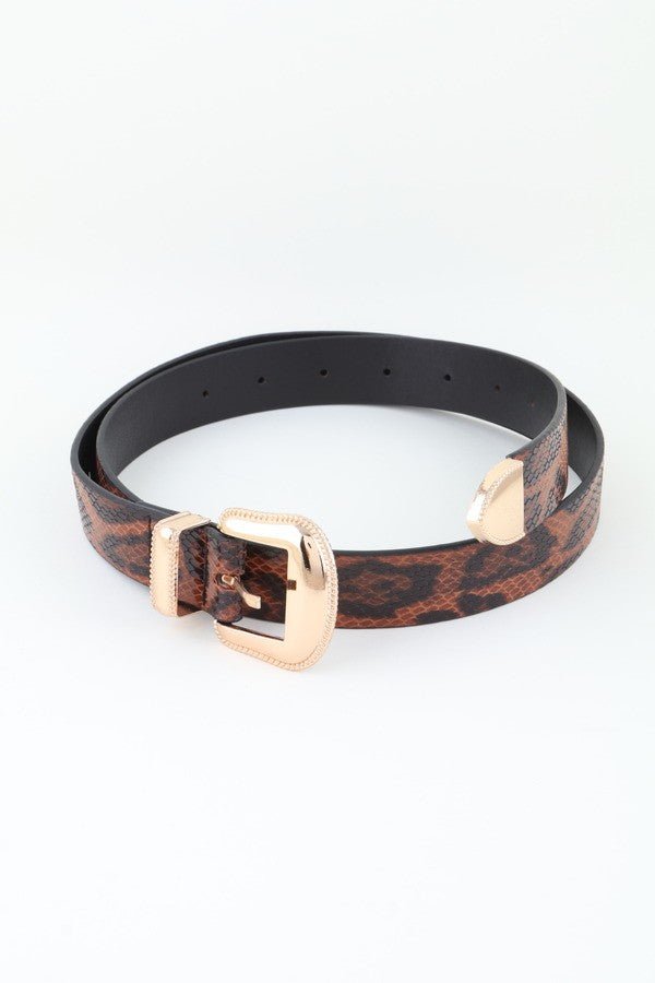 Snake Print Western Double Buckle Belt – Faux Leather Statement Waist Belt - Blaire Shops