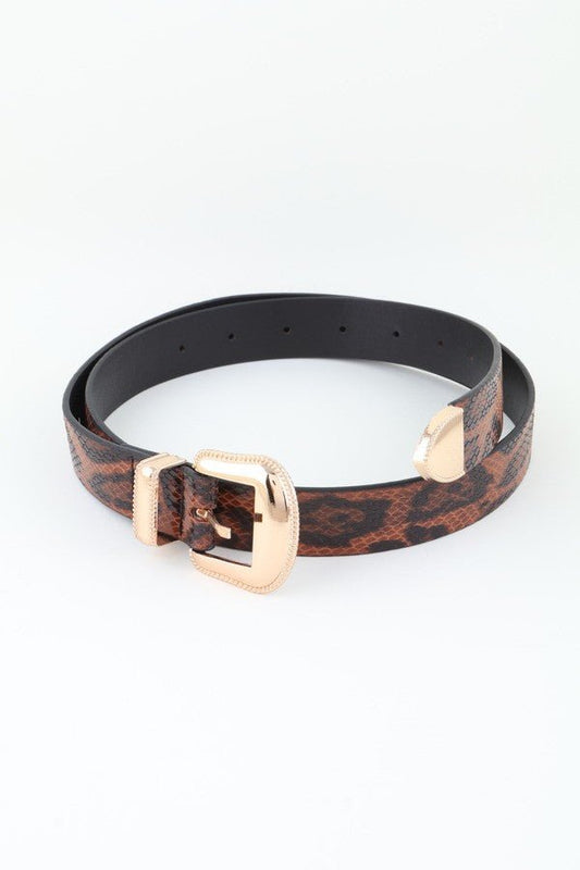 Snake Print Western Double Buckle Belt – Faux Leather Statement Waist Belt - Blaire Shops