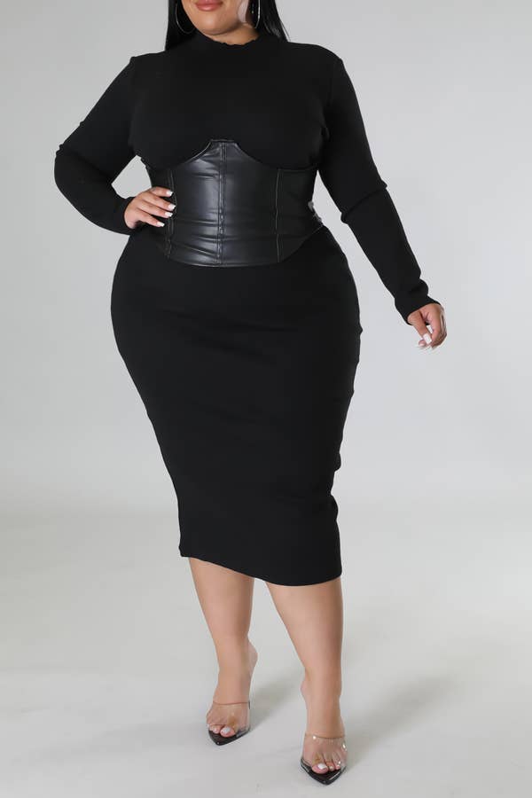 Snatched at the Waist Curvy Plus Size Midi Dress - Blaire Shops