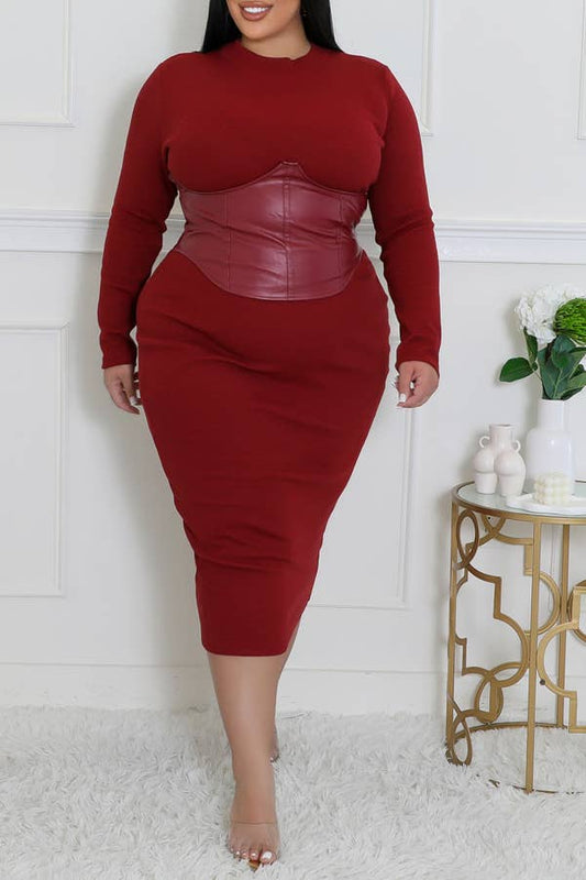 Snatched at the Waist Curvy Plus Size Midi Dress - Blaire Shops