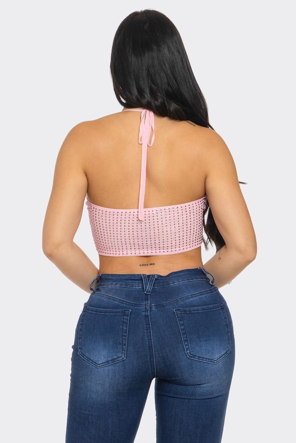 Sophie Stylish Studded Halter Tie Crop Top - Blaire Shops