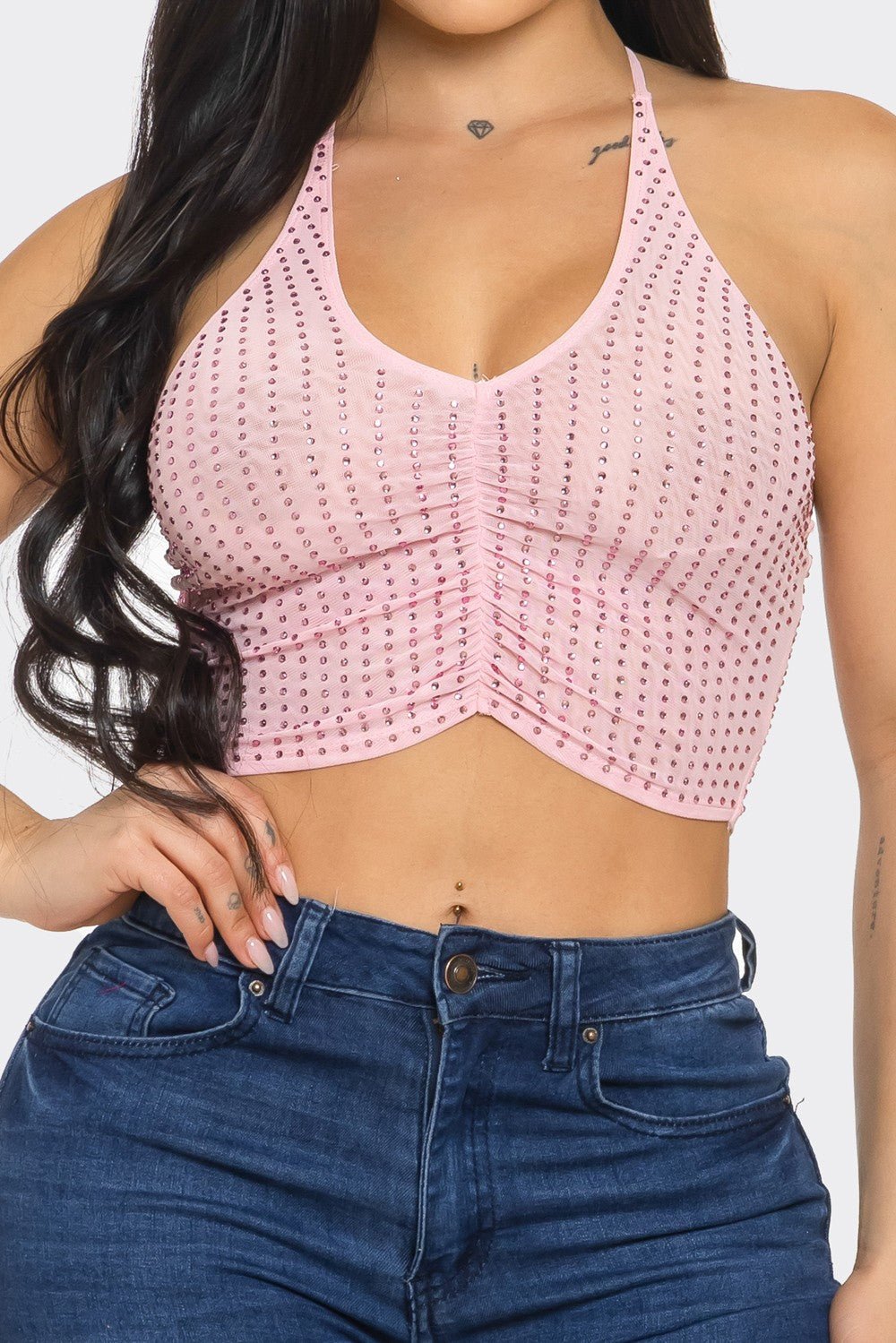 Sophie Stylish Studded Halter Tie Crop Top - Blaire Shops