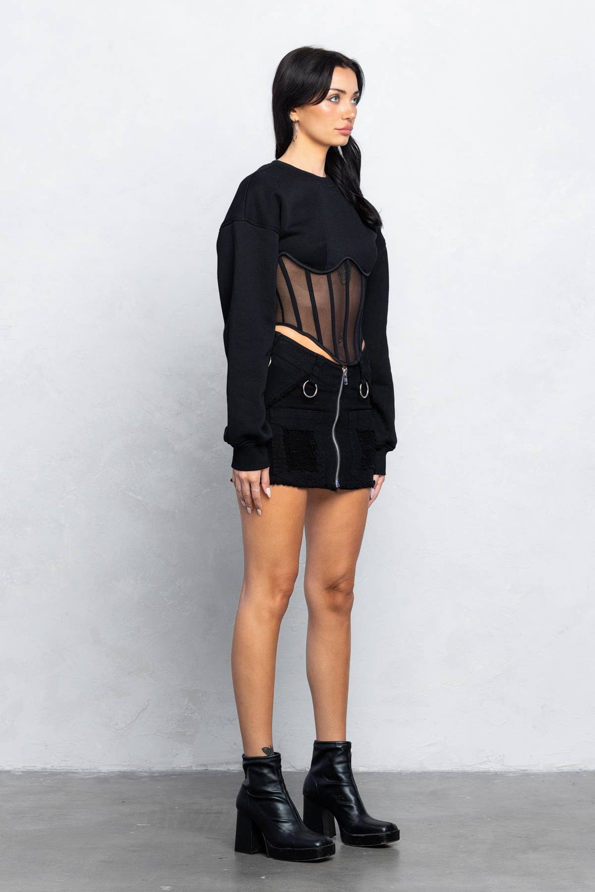Stacy Mesh Bustier Detail Fleece Sweatshirt – Cozy Meets Chic - Blaire Shops