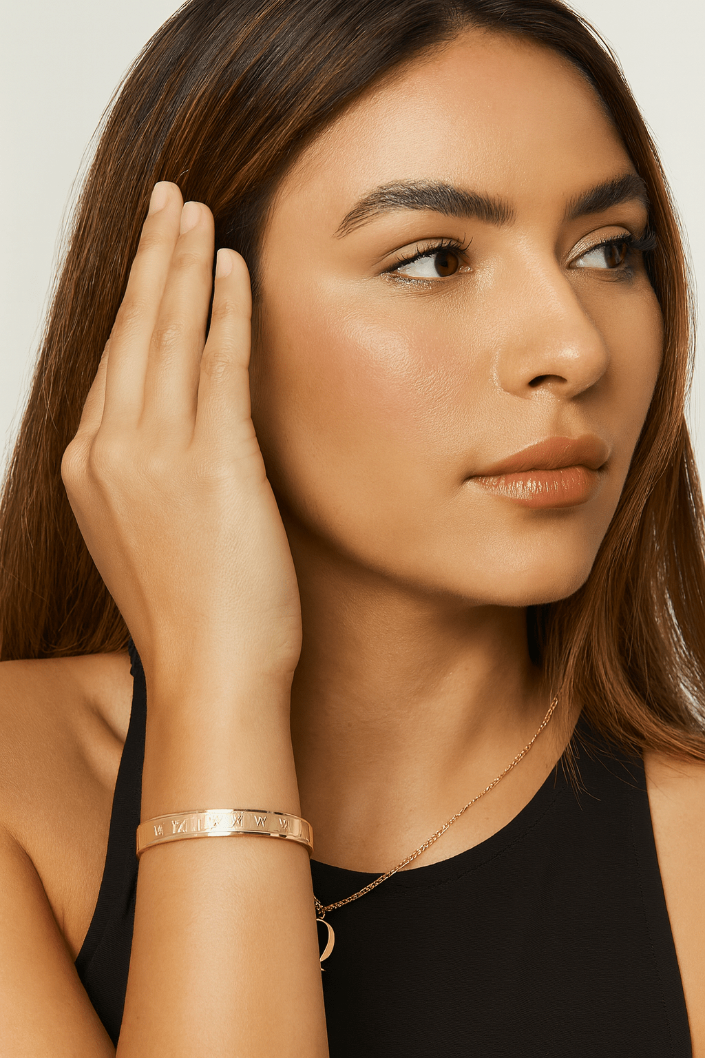 Stainless Steel Roman Numeral Embossed Hinged Bangle Bracelet - Blaire Shops