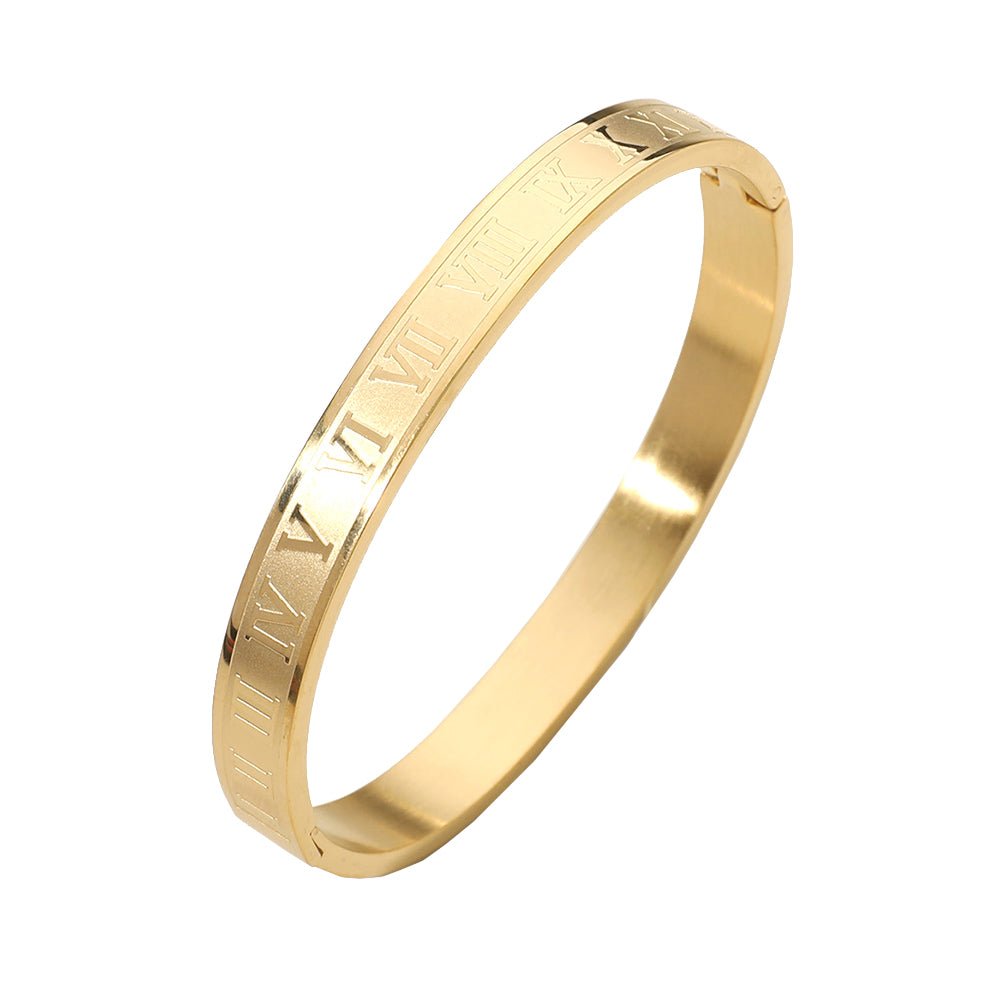 Stainless Steel Roman Numeral Embossed Hinged Bangle Bracelet - Blaire Shops
