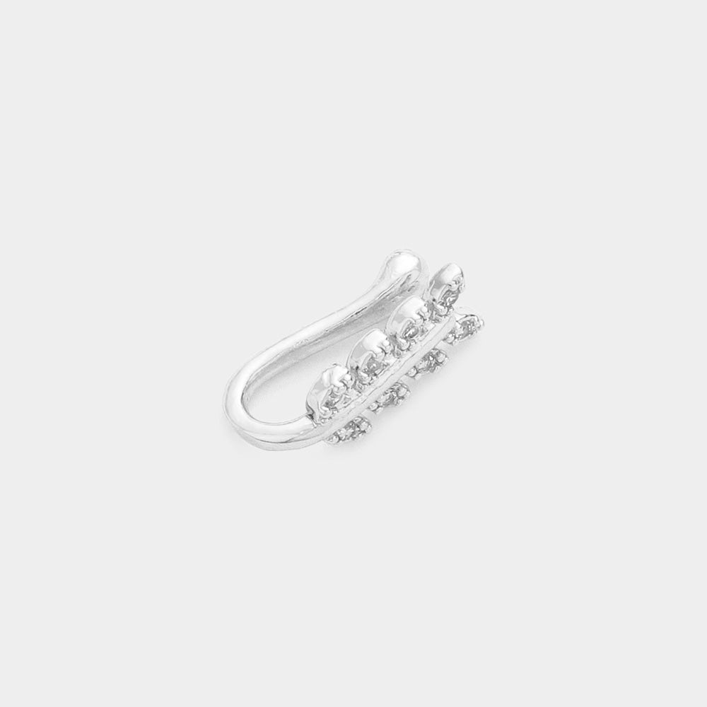 Stone Embellished Nose Clip Faux Piercing - Silver Leaf RING for women Vacation Outfits Birthday Dresses Going Out Looks