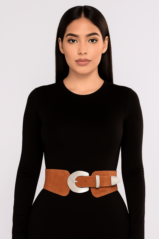 Suede Buckle Waist Belt – Wide Elastic Western Belt for Dresses & Sweaters - Blaire Shops