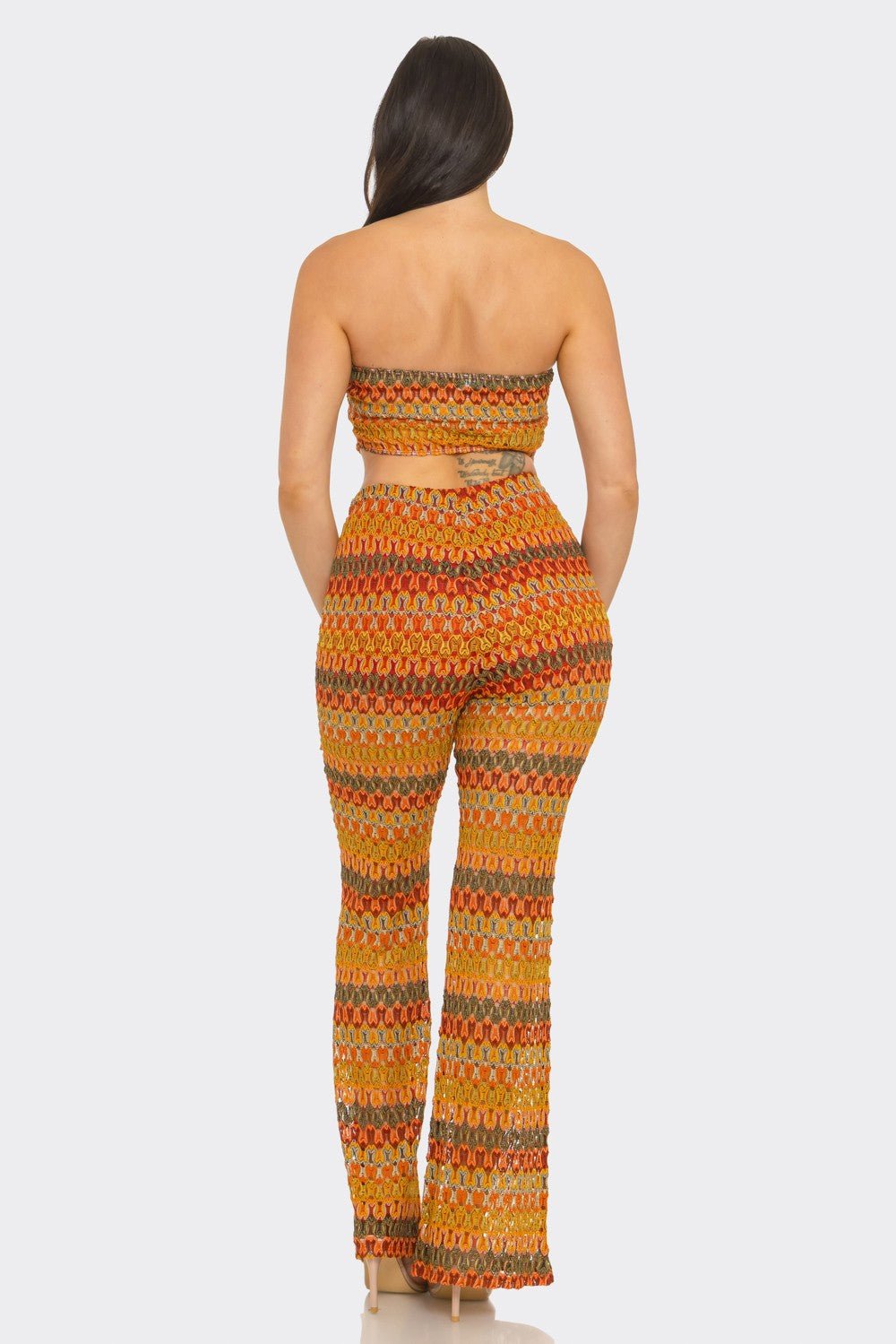 Sunset Crochet Bandeau & Flare Pants Set – Vacation Two Piece Outfit - Orange outfit for women Vacation Outfits Birthday Dresses Going Out Looks